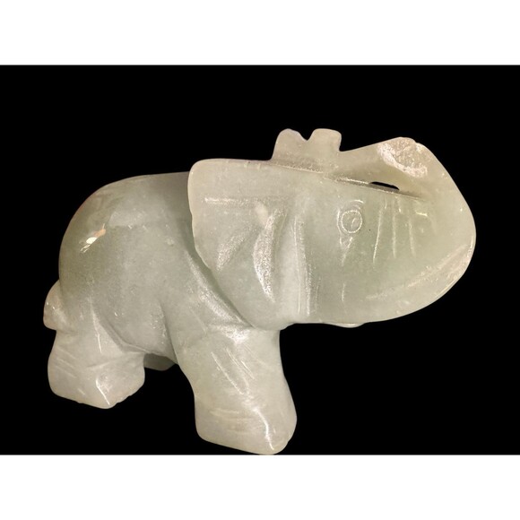 Jade Stone Carved Green Trunk Up Elephant Figurine 3" Home Shelf Decor - Picture 2 of 10